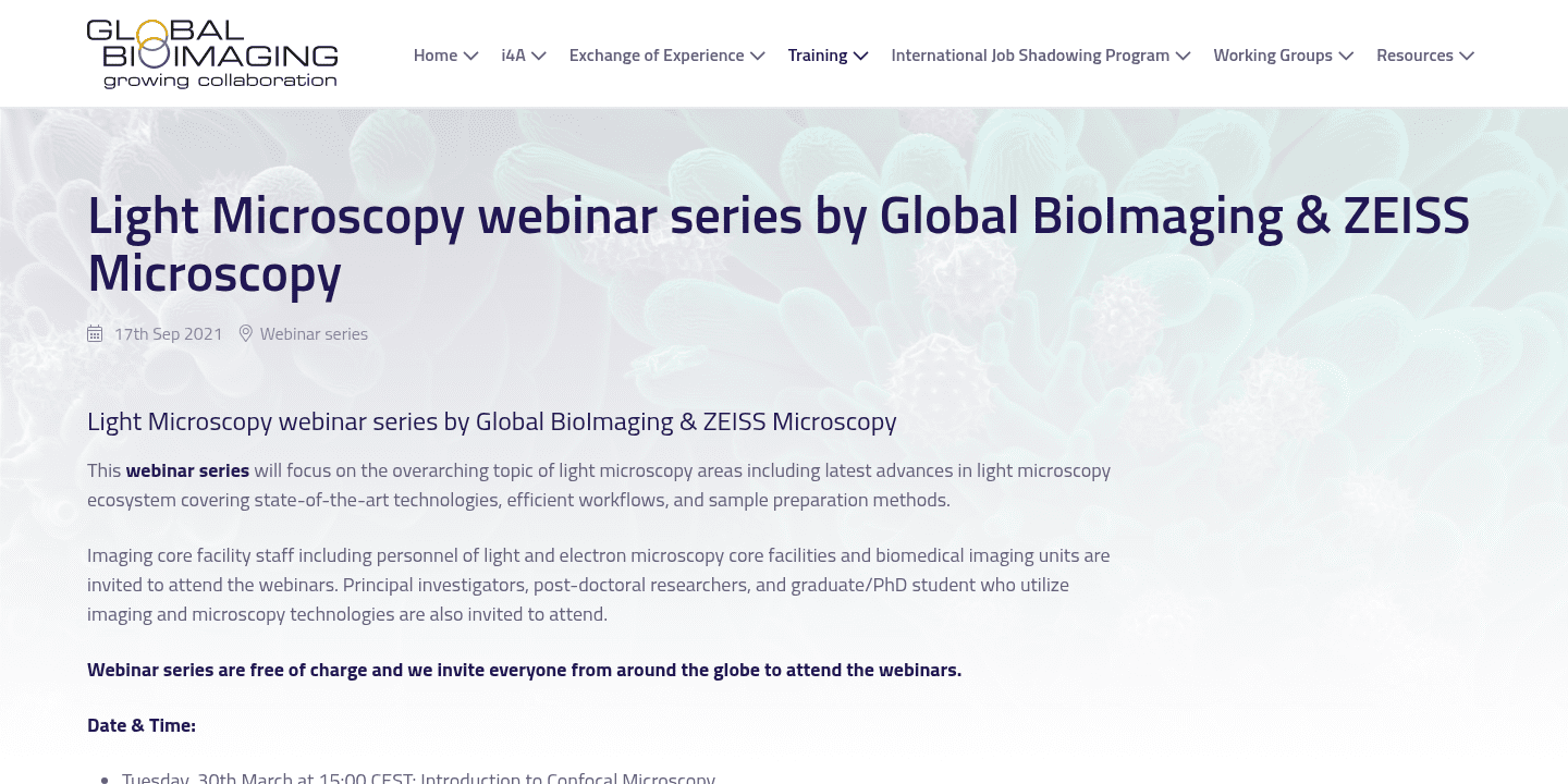 Light Microscopy webinar series by Global BioImaging & ZEISS Microscopy