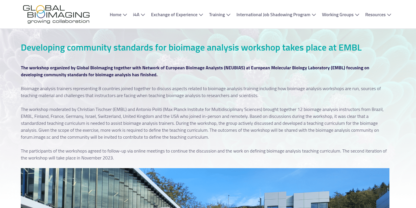 Developing community standards for bioimage analysis workshop takes ...